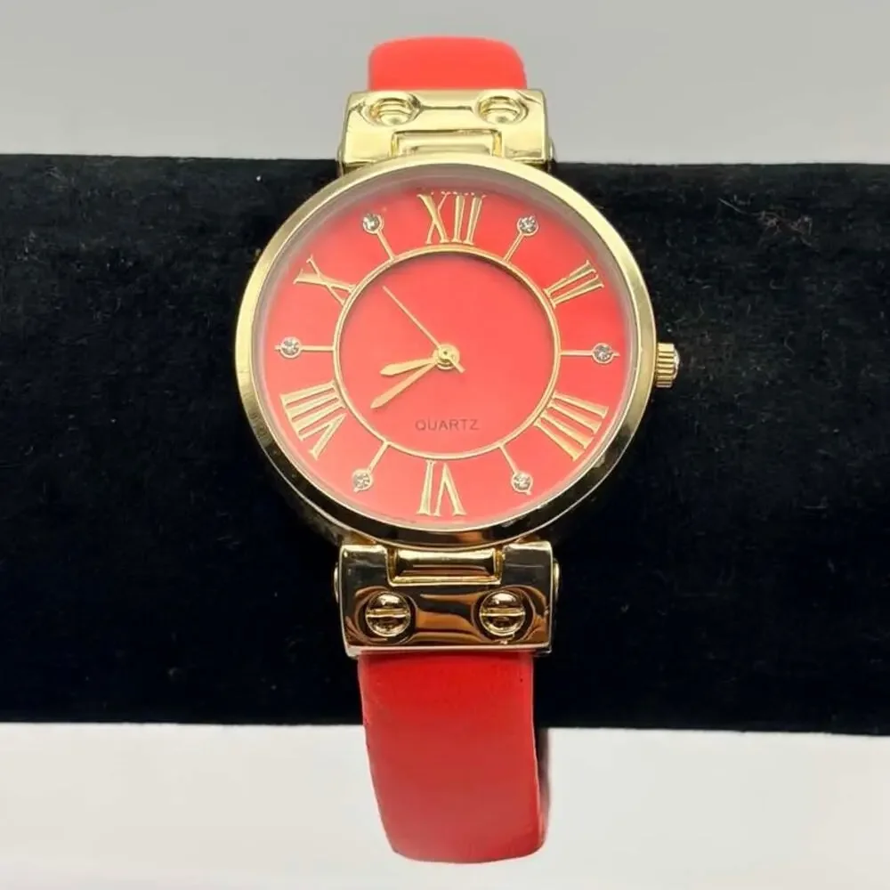 Gold & Red Quartz Cuff Watch